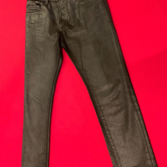 Balenciaga waxed denim jeans w/ leather waistband - Picture 2 of 8